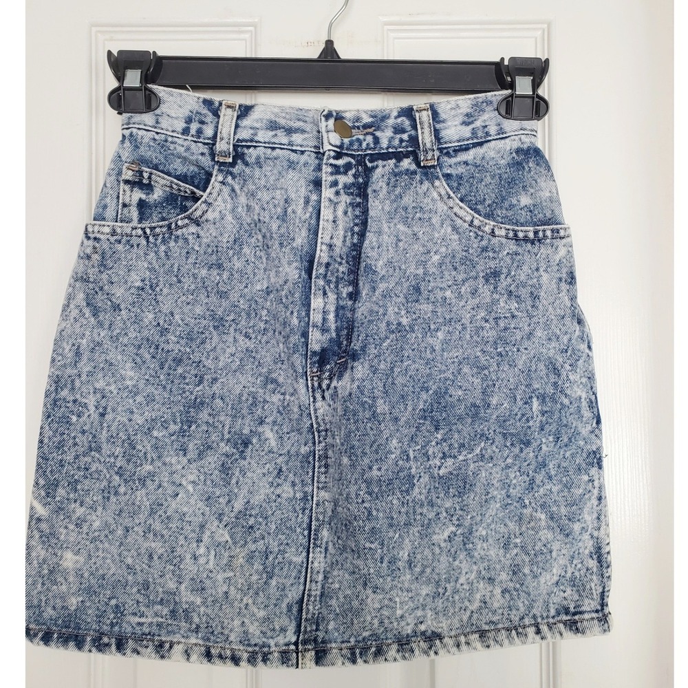 Acid Wash Vintage Grunge High Waisted Denim Skirt Blue Mini Retro 24